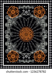 Oriental,ethnic  vector scarf pattern,symmetric carpet texture. Traditional fabric print. Shawl, bandana illustration background. 