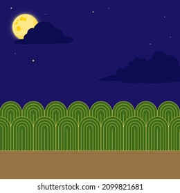 Ilustración de fondo de estilo oriental con luna llena en el cielo nocturno.