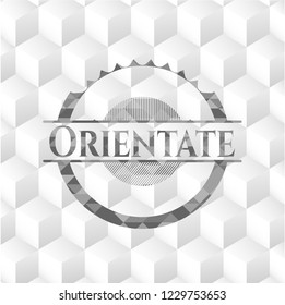 Orientate grey emblem with cube white background