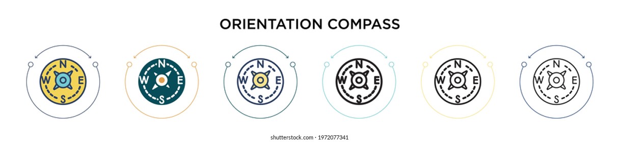 Orientation compass icon in filled, thin line, outline and stroke style. Vector illustration of two colored and black orientation compass vector icons designs can be used for mobile, ui, web