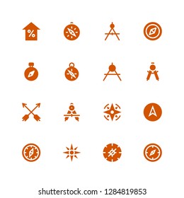 orientation icon set. Collection of 16 filled orientation icons included Compass, Navigation, Arrows, Arrow