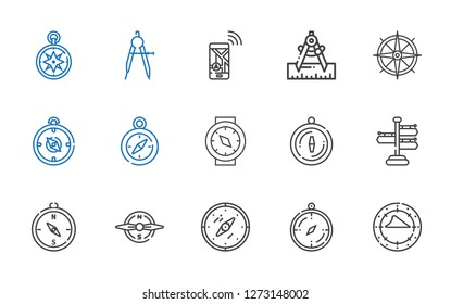 orientation icons set. Collection of orientation with compass, signpost, navigation, wind rose. Editable and scalable orientation icons.