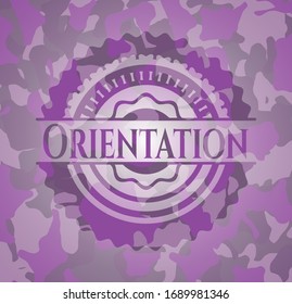 Orientation pink camouflaged emblem. Vector Illustration. Detailed.