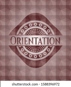 Orientation red seamless emblem with geometric pattern background.