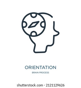 orientation thin line icon. arrow, button linear icons from brain process concept isolated outline sign. Vector illustration symbol element for web design and apps.