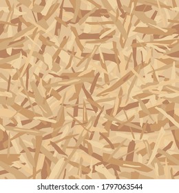 Oriented particle board (OSB wood texture). Lumber pattern. Sheet of plywood with fragments of compressed sawdust. Glued sliver vector seamless background.
