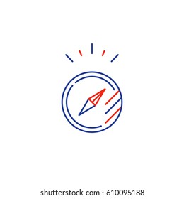 Orienteering compass, guidance concept, project management, vector mono line icon