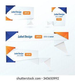 Origami 2 color style label set,  blue and orange color