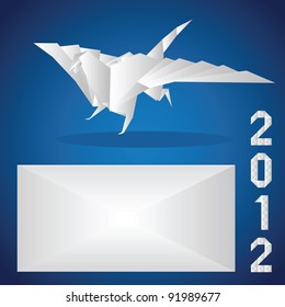 Origami. 2012. A paper dragon on a blue background