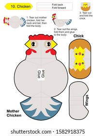 origami 3d folding paper kid education with chicken 