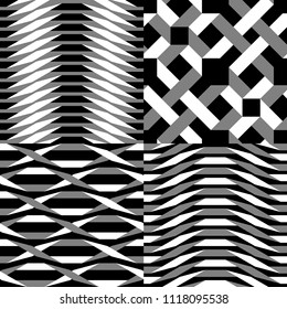 Origami. 4pc set with seamless black and white simple geometric pattern