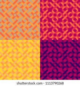 Origami. 4pc set with Seamless pink and orange simple geometric pattern in oriental style
