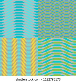 Origami. 4pc set with seamless turquoise and dark turquoise simple geometric pattern