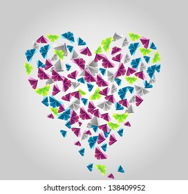 Origami  abstract background. Paper butterfly in the sky.
