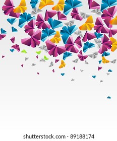Origami  abstract background. Paper butterfly in the sky.