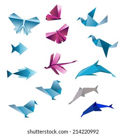 Origami abstract background. Paper is transformed to birds.
