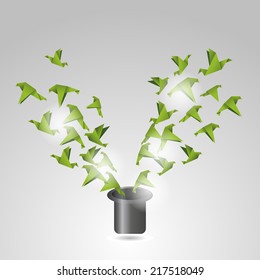 Origami abstract birds with hat vector illustration