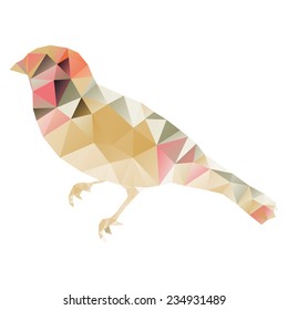 Origami abstract House Sparrow against white background from set. Pop art colors 