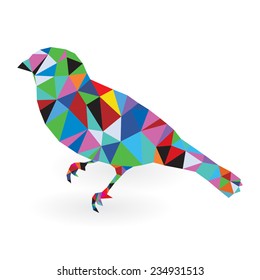 Origami abstract House Sparrow against white background from set. Pop art colors