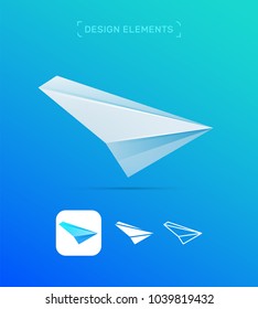 Origami airplane arrow icon. Vector abstract logo template. Material design, flat and line style. Application