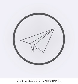 Origami airplane flying outline icon in circle . Vector illustration