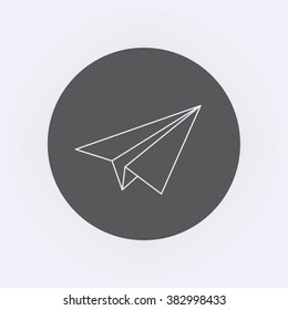 Origami airplane flying outline icon in circle . Vector illustration