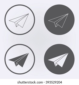 Origami airplane flying outline icon set in circle . Vector illustration