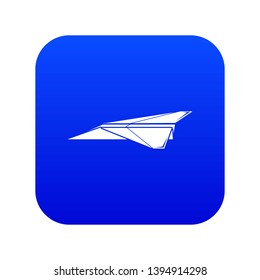 Origami airplane icon blue vector isolated on white background