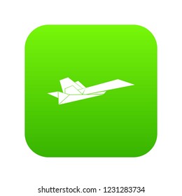 Origami airplane icon green vector isolated on white background