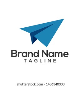 origami airplane logo vector, blue with simple characters, and modern.