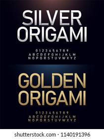 Origami alphabet and number golden font paper cut concept. Japanese Letters Typography Number gold and silver fonts. vector illustrator