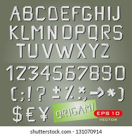 Origami alphabet with numbers. Vector font