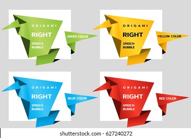 Origami angle paper banners like speech bubble. Price tag template for catalog. Color stickers. Vector