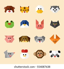 origami animal cute face vector illustration flat design