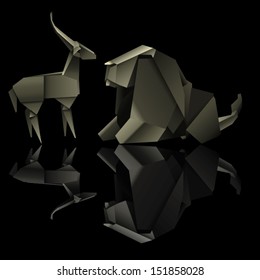 origami animal design. elephant and gazelle. vector illustration