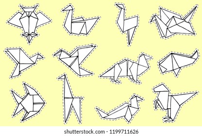 Origami animals collection. Hand drawn origami doodle set. Can be use like a logo, icon or sticker. Minimalistic vector illustration