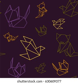 Origami animals colorful pattern fox bird horse dog isolated