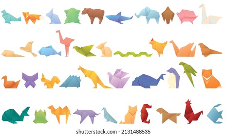 Origami animals icons set cartoon vector. Paper fish. Polygon geometric