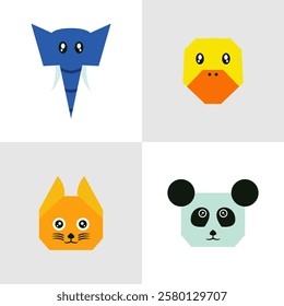 Origami animals icons set isometric vector