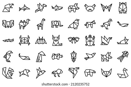 Origami animals icons set outline vector. Paper fish. Polygon crab