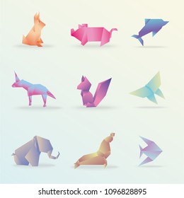 Origami Animals: rabbit, pig, dolphin, unicorn, fox, butterfly, elephant, seal, fish