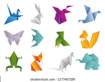 Origami Animals set. Geometric polygon cartoons.