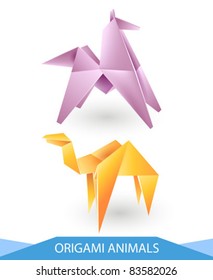 Origami animals vector - horse and camel