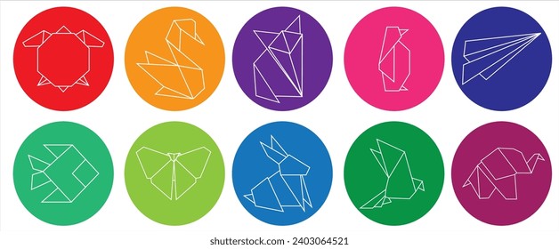 Origami animals vector illustration. Animal origami paper. Paper art illustration. Origami icon set