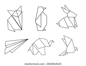 Origami animals vector illustration. Animal origami paper. Paper art illustration. Origami icon set