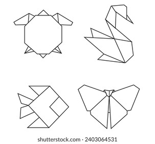 Origami animals vector illustration. Animal origami paper. Paper art illustration. Origami icon set