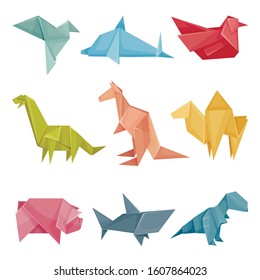 Origami Animals Vector Set. Colorful Art of Paper Folding