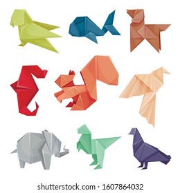 Origami Animals Vector Set. Colorful Art of Paper Folding