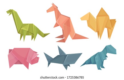 Origami Animals Vector Set. Colorful Art of Paper Folding