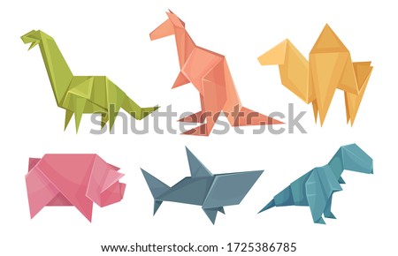 Origami Animals Vector Set. Colorful Art of Paper Folding